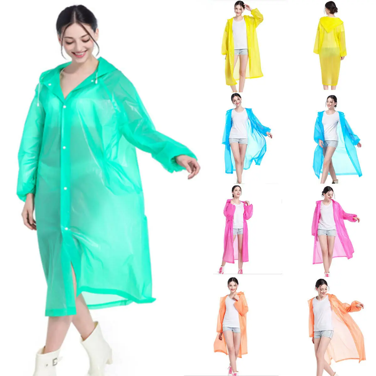 

Waterproof Jacket Clear PVC Raincoat Rain Coat Hooded Poncho Rainwear Unisex
