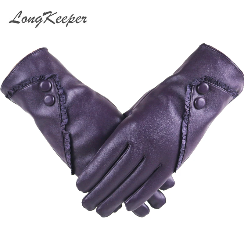 Longkeader Высокое качество кожа Женская мода зима плюс бархат теплые черные перчатки для женщин вождения Сенсорный экран перчатки варежки