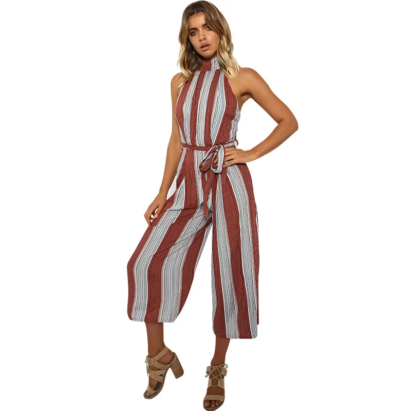 Summer Romper Jumpsuit Long Pants Women Casual Halter