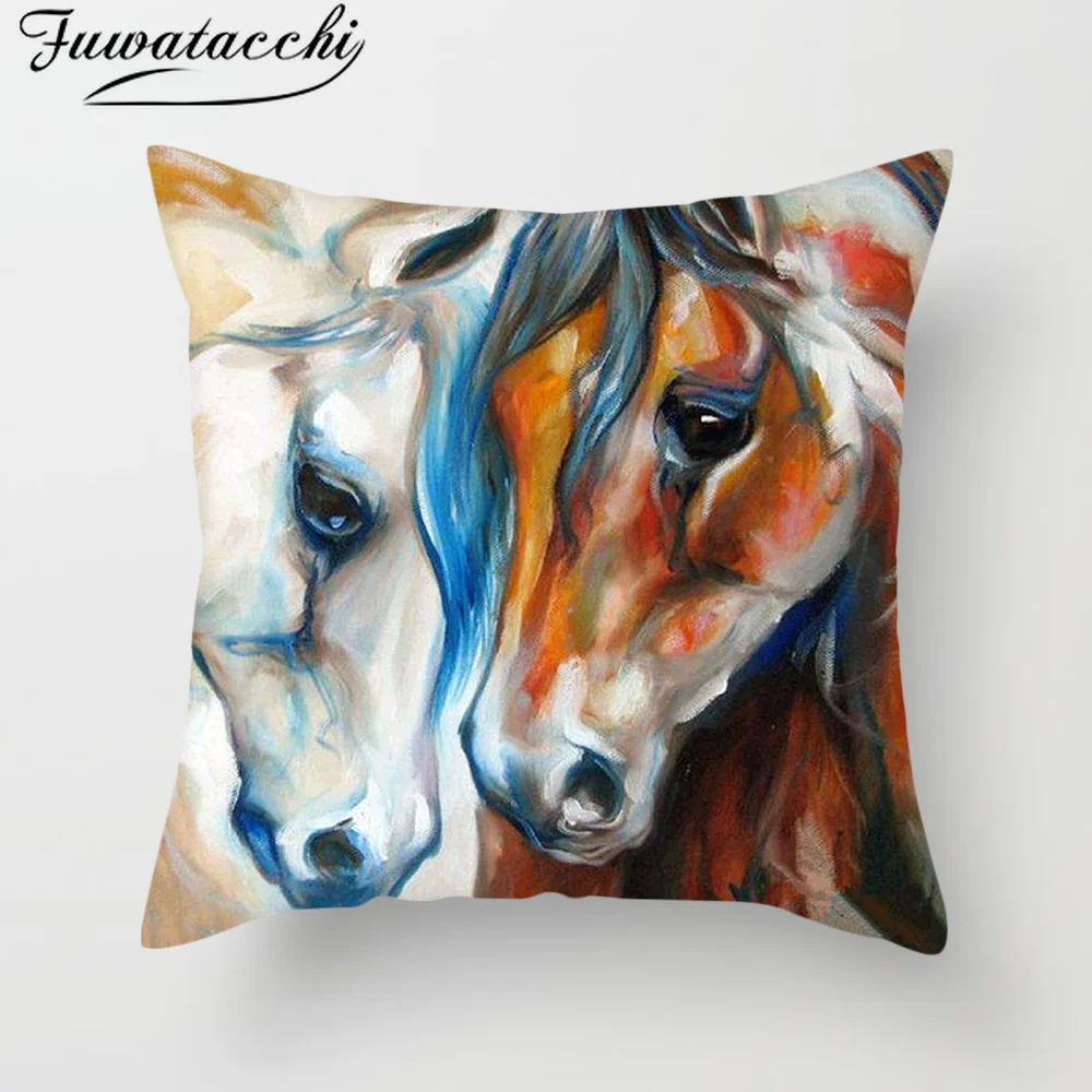 

Fuwatacchi Animal Print Cushion Cover Colorful Painting Butterfly Horse Giraffe Pillowcase Sofa Home Decor Throw Pillows Cover