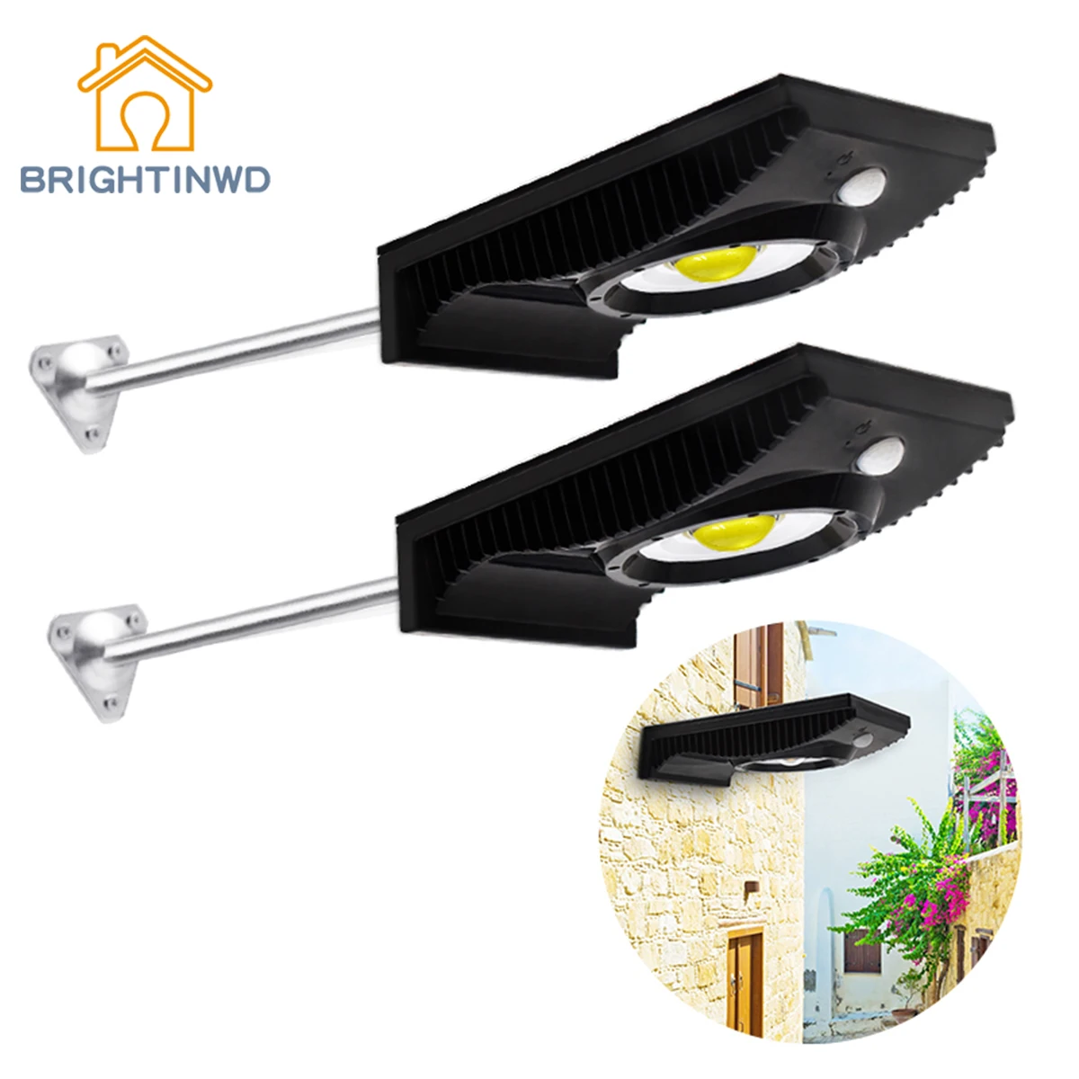 

LED Gutter Outdoor Lights with Mounting Pole Waterproof Lighting For Patio Garage COB Solar Motion Sensor Light Garden Lamp