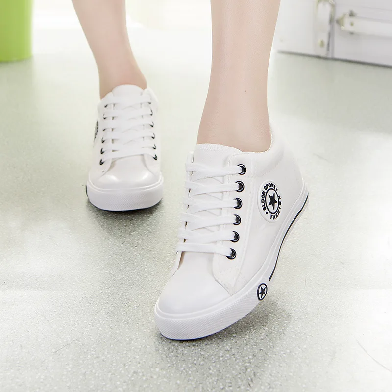 Solid Color Sneaker Wedges Canvas Shoes Women Casual Shoes Female Cute ...