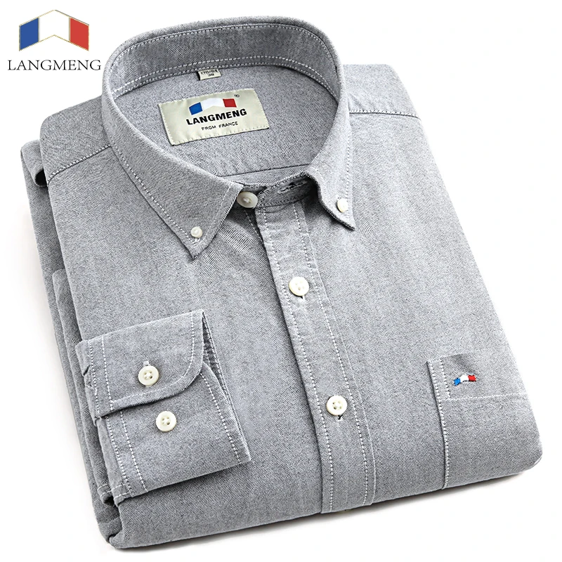 Prix Langmeng 2017 100% Coton Printemps Hommes Chemise Décontractée À Manches Longues Slim Fit Vêtements Homme Chemises Habillées Camisa Sociale Chemise Homme