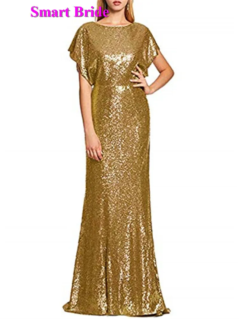 Mermaid Sequined Evening Dresses Long O-Neck Backless Cap Sleeve Formal Party Gown for Women 2019 Floor Length EDress 6