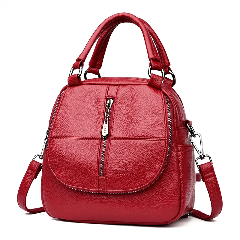 Известный бренд, женский рюкзак, маленькая школьная сумка для девочек, повседневный рюкзак, Женская Высококачественная кожаная сумка через плечо для женщин - Цвет: Red