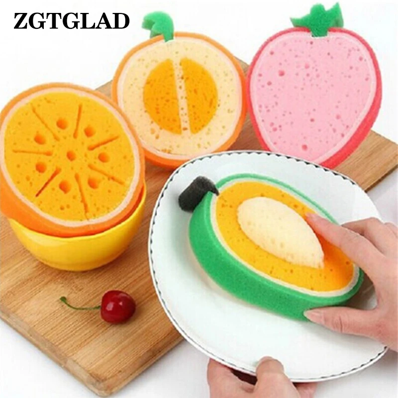 ZGTGLAD 1Pcs New Cute Fruits Foam Sponge Magic Wipe Sponge Clean Wash