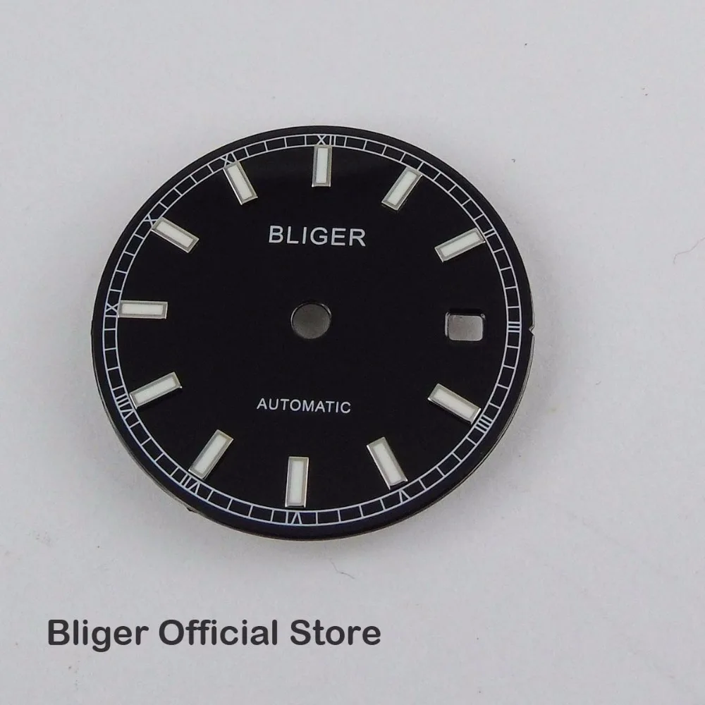 BLIGER 29 мм черный циферблат белые отметки Дата окно часы подходит для