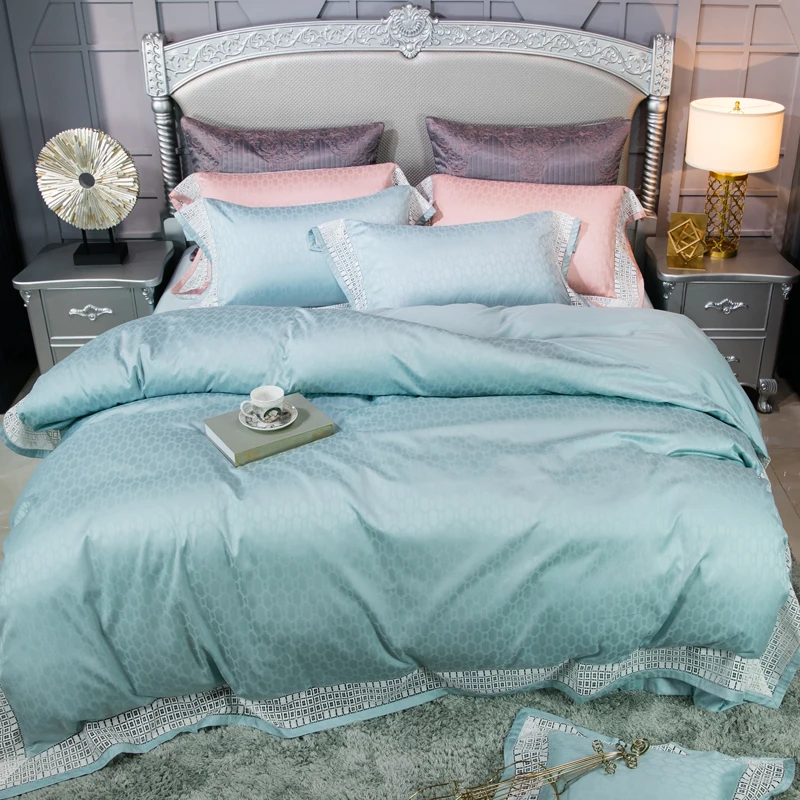 Waliicorners Bedding Sets Europe Style Jacquard Duvet Cover Set Pillow Cases Flat Sheet Bed 4 Pieces King Size 18 _L6A4892