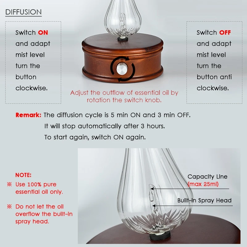 Beste Hot! Waterloze Essentiële Olie Diffuser Hout En Glas Aromatherapie Diffuser Aroma Difusor Essentiële Olie Vernevelaar Voor Thuis