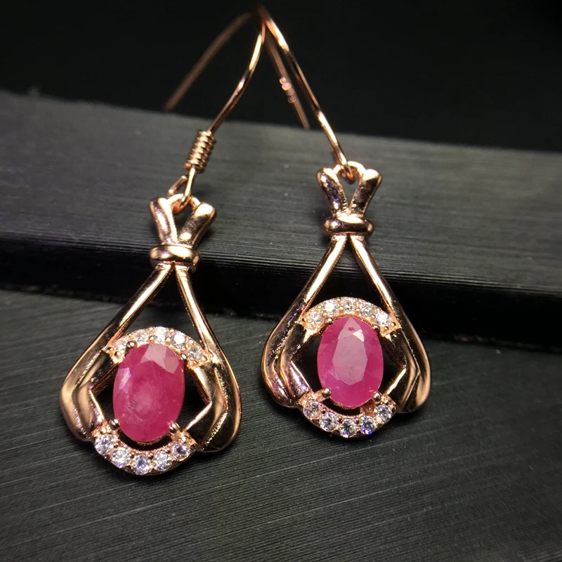 Uloveido Natural Red Ruby Drop Earrings for Women, 925 Sterling Silver