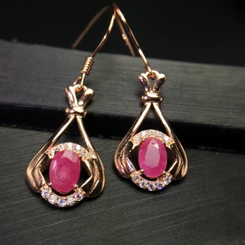 

Uloveido Natural Red Ruby Drop Earrings for Women, 925 Sterling Silver, 4*6mm Gemstone with Velvet Box and Certificate FR127