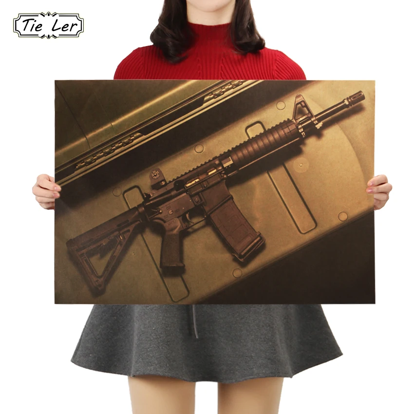 

TIE LER M4A1 Collection Favorite Hobby Kraft Paper Poster Interior Bar Cafe Decorative Painting Wall Sticker 51.5X36cm