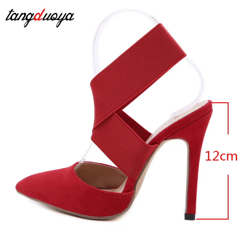 womens high heels party shoes women pumps high heels pointed toe pumps ankle strap shoes black red tacones mujer sexy altos