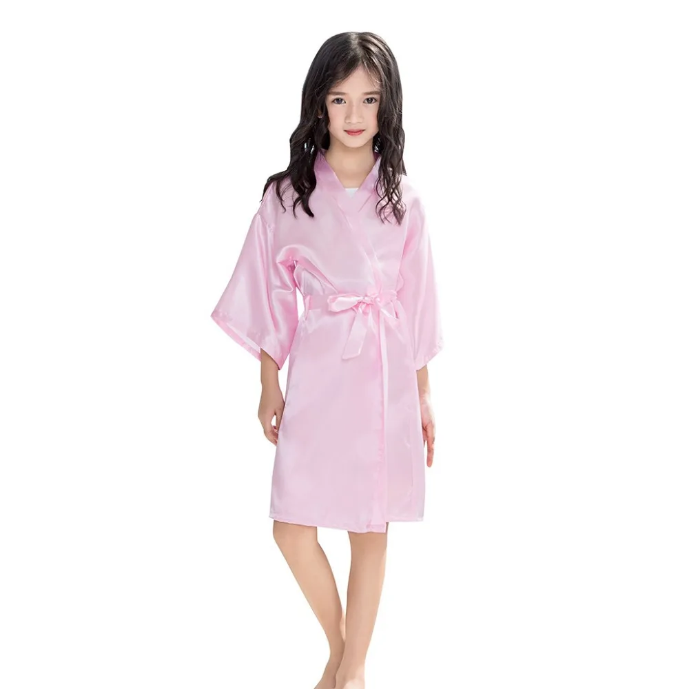 Однотонное шелковое атласное кимоно для маленьких девочек наряд банный халат