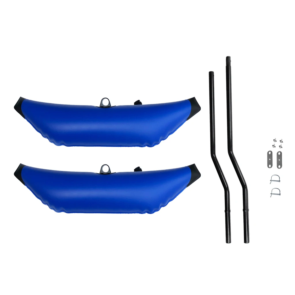 2 Pieces Durable Blue PVC Inflatable Outrigger Stabilizer & 2 Pole Mount Sidekick Ama Kit For Kayak Canoe Fishing Standing SUP
