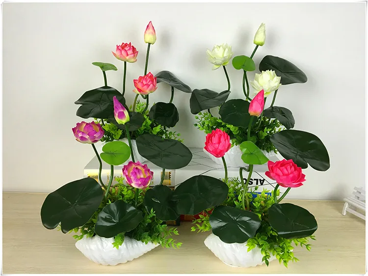 46cm Simulation small lotus flowers fake PU water lily DIY home wedding garden table home decor plant flores artificiales gift