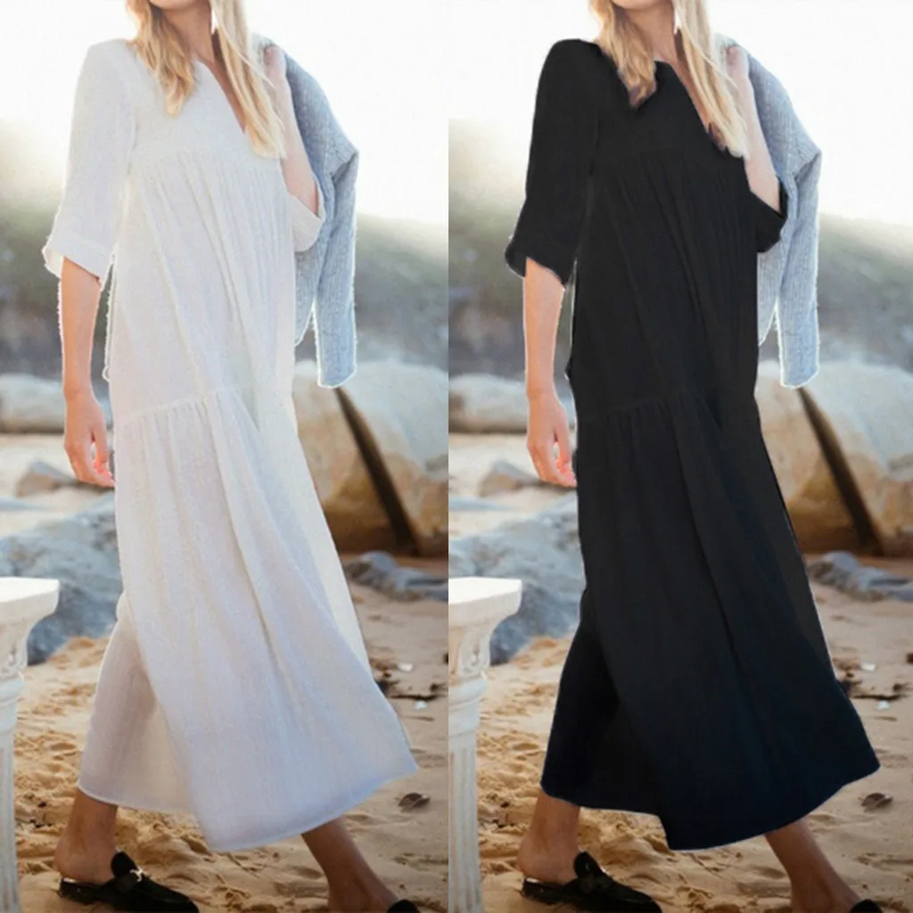 

Women's Lace Bohemian Dress Elegant Holiday Dress Strapless Long Sleeve Pure White Dress