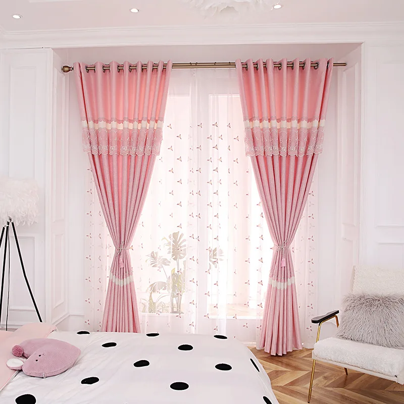 Розовая девушка хлопок и пеньковая строчка затенение шторы для гостиной столовой спальни