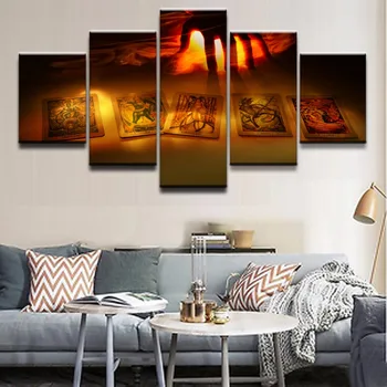 

Modern Canvas HD Print Wall Art Painting Frame Picture 5 Panels Game Artistic Dark Hand Tarot Card Home Decor Living Room Poster