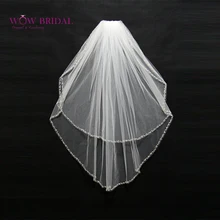 Wowbridal изящные невесты фата двухслойной кристалл бисера края органзы свадебные аксессуары