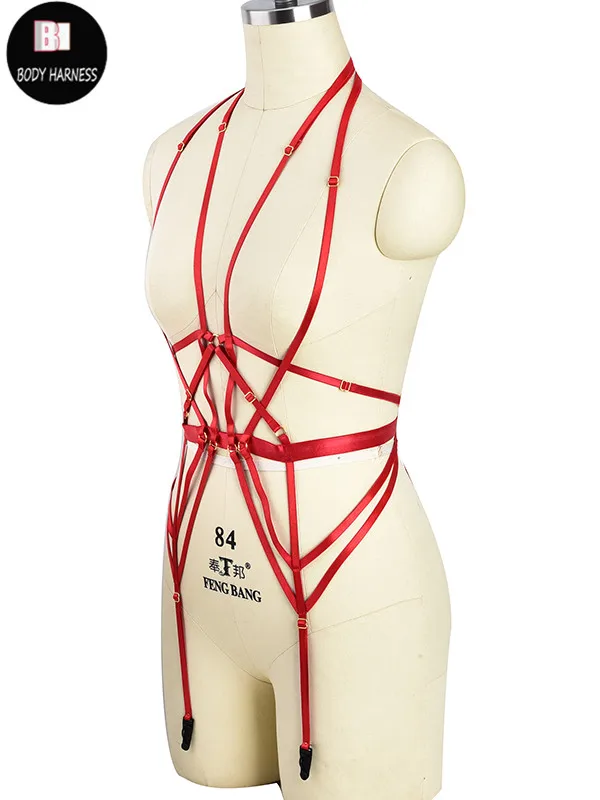 Красный набор ремней для тела, женский бюстгальтер, сексуальное женское белье, для танцев на шесте, фетиш, готический свадебный пояс с подвязками, чулки-бандаж для ног
