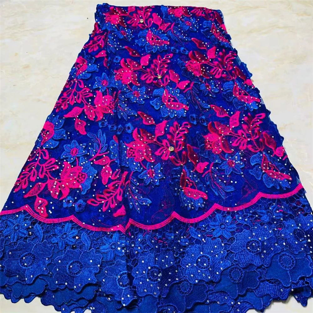 

African Lace Fabric 2019 High Quality Lace blue French Tulle Lace Fabric With Stones Party African Lace Material