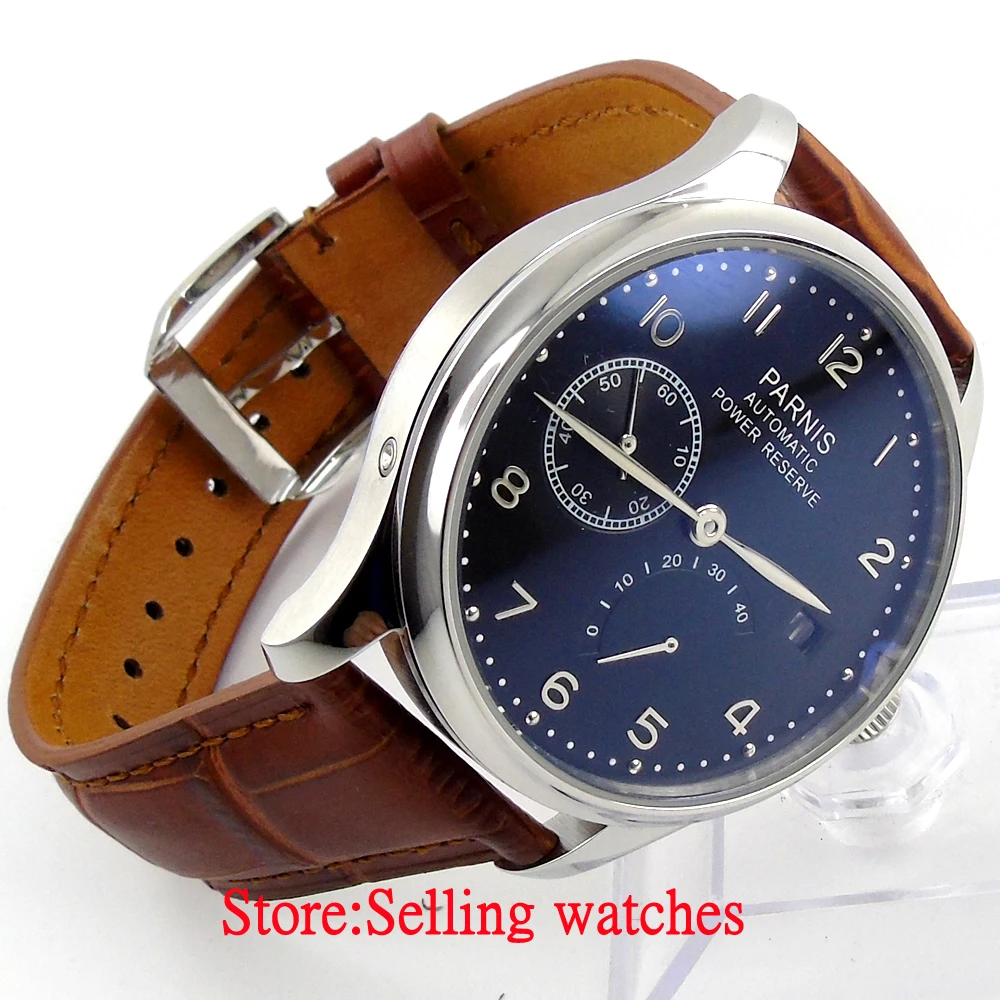 Parnis 43mm black dial power reserve indicate seagull 2530 Automatic men s watch