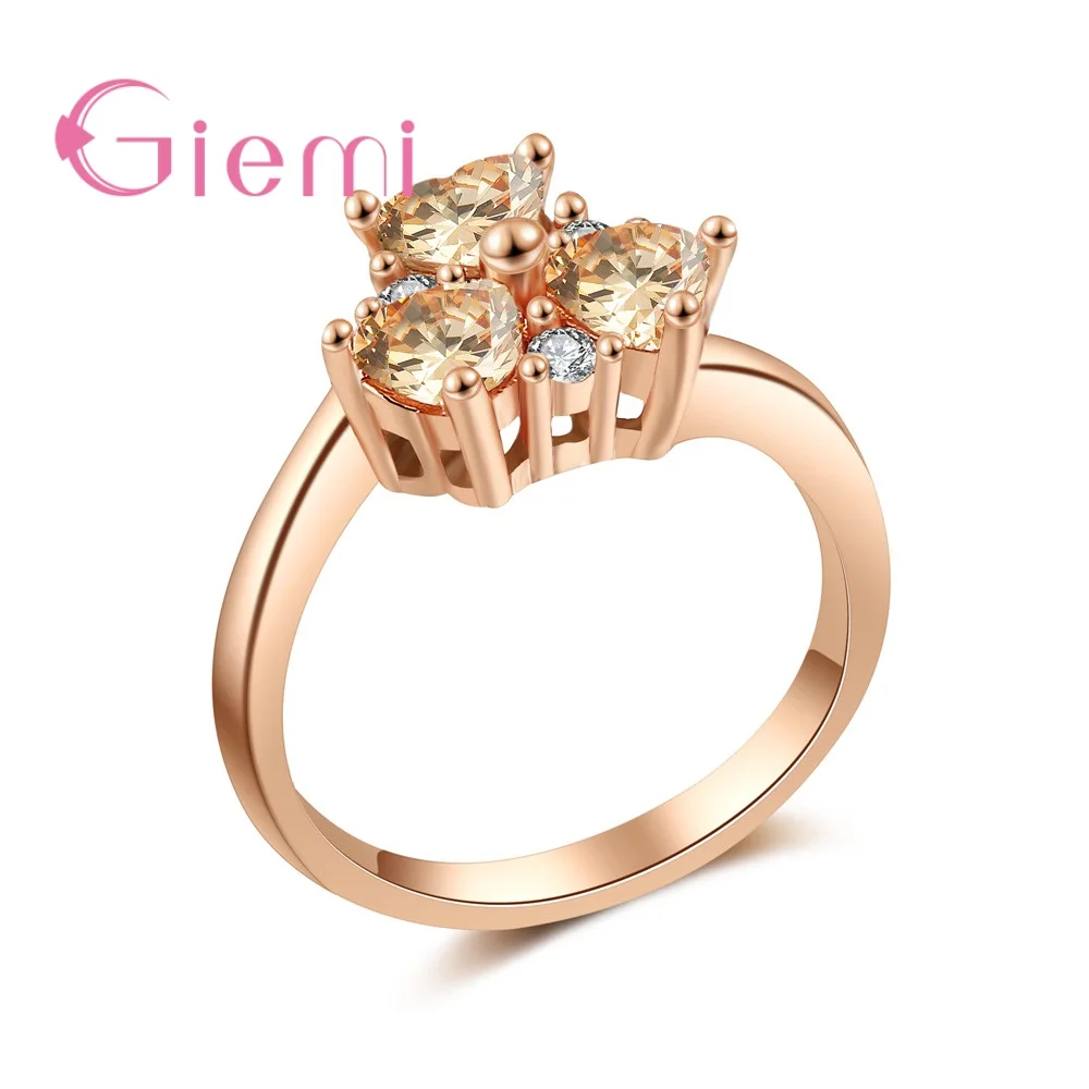

High Quality Rose Gold Color Finger Rings With Light Yellow Cubic Zirconia Stone Jewelry Crystal Present For Women Girls