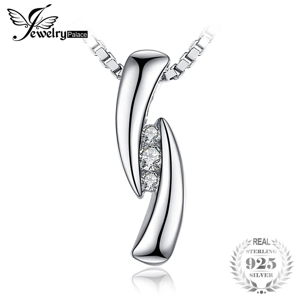 

JewelryPalace 0.03ct Cubic Zirconia 3 stones Pendant Necklace Soild 925 Sterling Silver Women Jewelry 18 Inches Chain Necklace