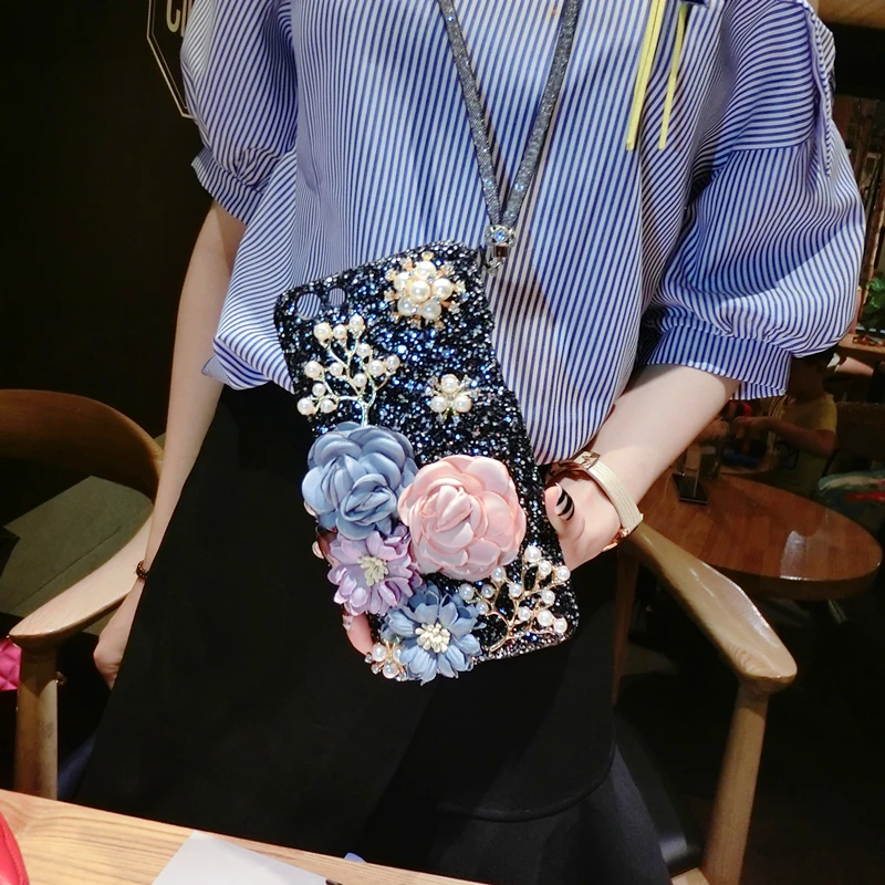 Aoweziic New For iPhone X XS MAX mobile phone shell 6s 7 8plus glitter Rhinestone protective sleeve falling X XR shell lanyard