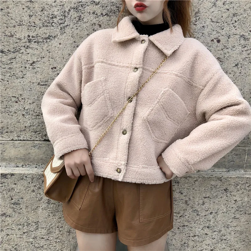 Autumn and winter new students Korean version of the short coat female loose thin plush short paragraph warm wild woman jacket