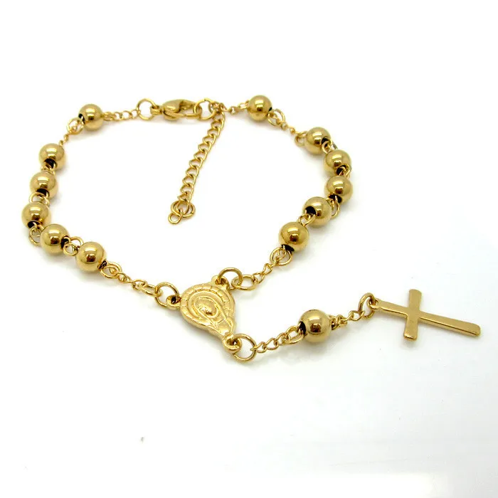 Модный высококачественный Женский браслет с бусинами из нержавеющей стали длиной 185 мм+ 40 мм с подвеской в виде креста, очаровательные женские браслеты с четками