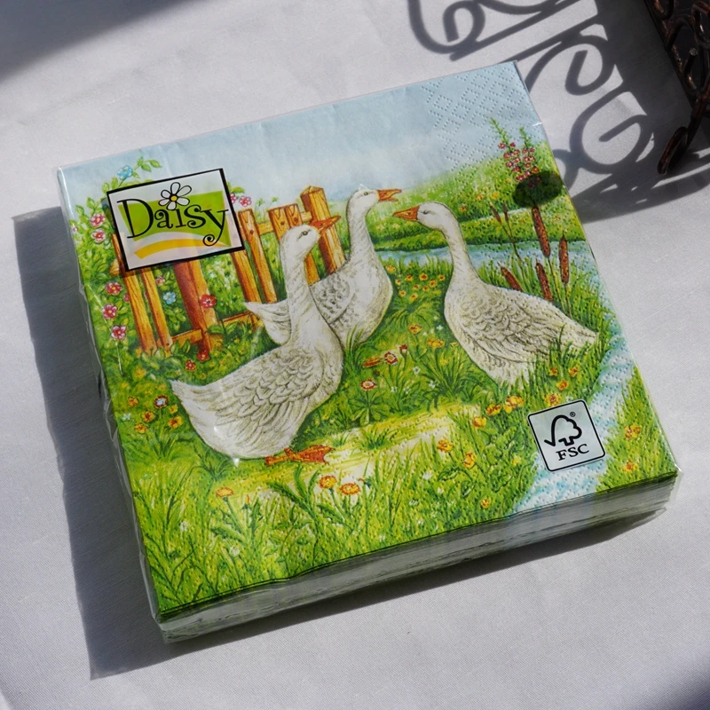Decoupage supplies animal paper napkins three geese green decoupage