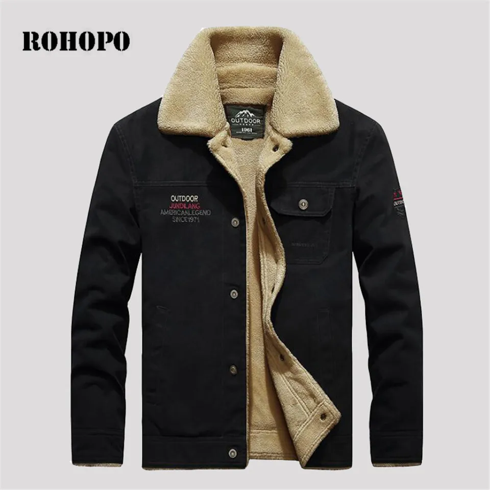 

ROHOPO Jacket Coat Male Winter safari Fleece Lining wool collar thick jacket for men 100% cotton Russian winter deportes coats
