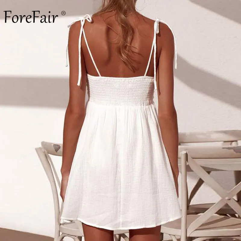 Forefair Summer Sexy Spaghetti Strap Dress Women A Line White (1)