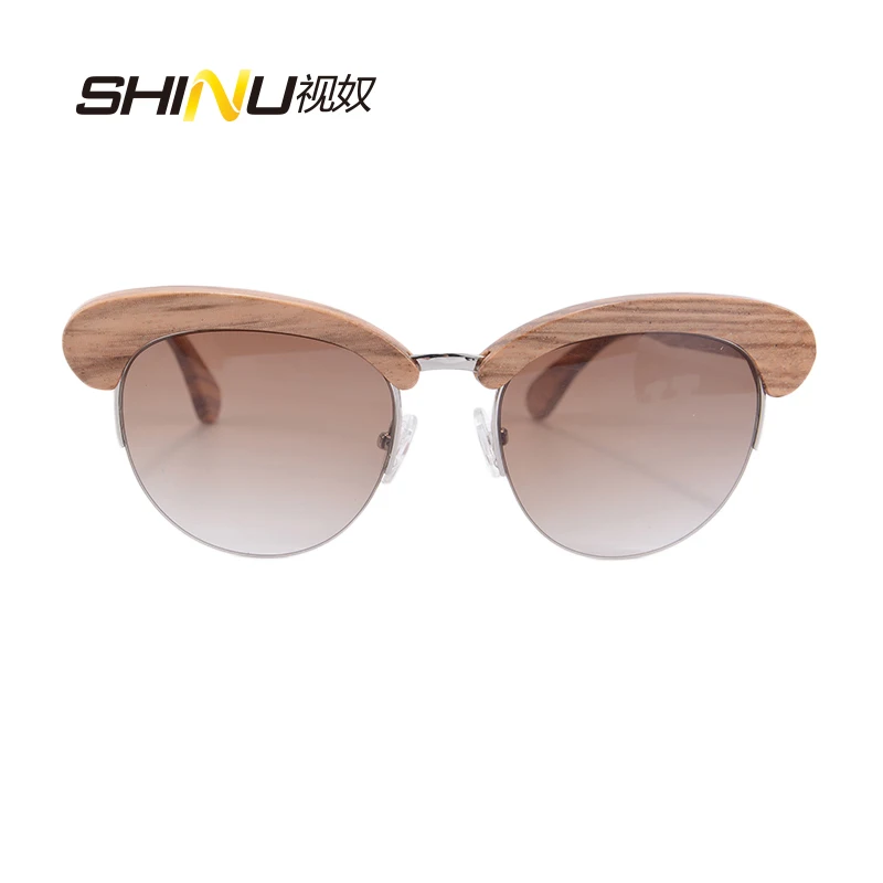 Солнцезащитные очки высокого качества, полуободок, круглые деревянные металлические солнцезащитные очки, индивидуальный дизайн, ce солнцезащитные очки, женские тени 6097