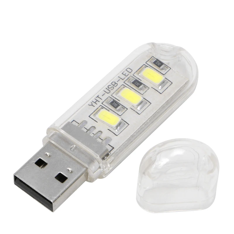 Портативный брелок для ключей USB Мощность 3 светодиодный Белый ночник У диска Форма лампа ж/крышка