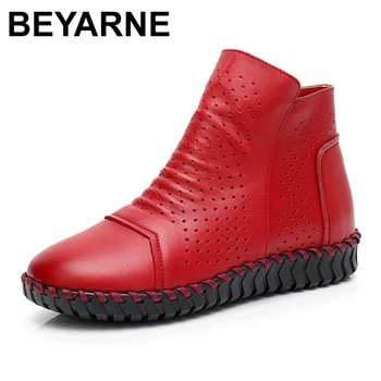 

BEYARNE Women Boots Genuine Leather Ankle Boots Hollow Summer Boots Chaussures Femme Comfortable boots Women Shoes Large