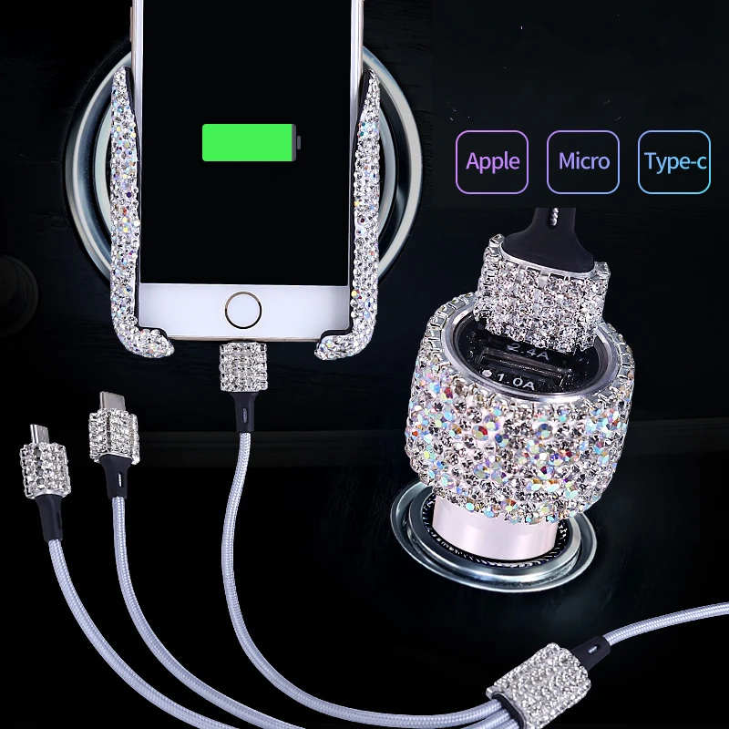 Автомобильное зарядное устройство с двумя USB портами Стразы ручной работы
