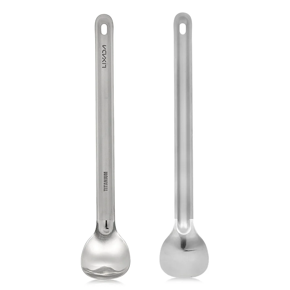 Lixada Ta8119 de titanio cuchara larga manejar cuchara de Camping al aire libre de titanio Spork de vajilla Picnic cuchara con pulido de