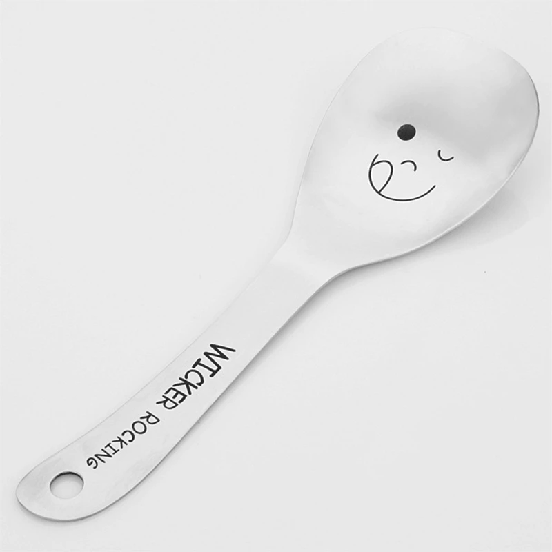 Thickened Stainless Steel Spoon Smiley Face English Words Large Rice