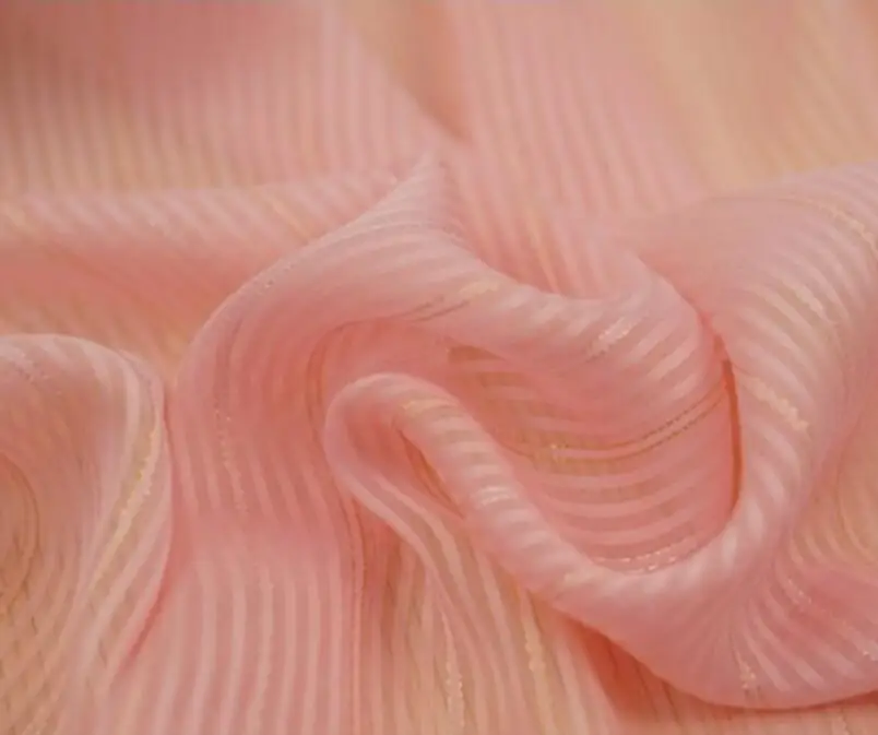 Сатиновый шифон шелковистые полоски перламутровая металлическая ткань мягкая дышащая ткань для платья, блузки - Цвет: Розовый