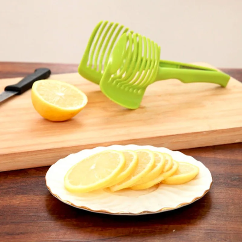 

Lecook Plastic Tomato Slicer Lemon Cutter Stand Shreadder New Kitchen Cutting Aid Tools Tongs Easy Slicing Fruit and Vegetables