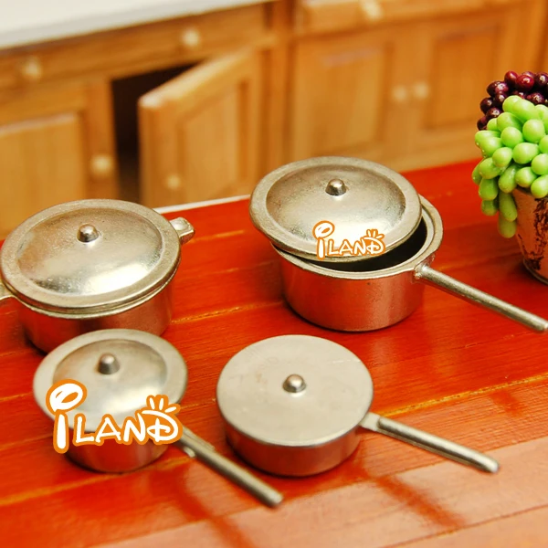 

1:12 Dollhouse Miniature Silver Kitchen Dinnerware Cook Set Pans DK008B