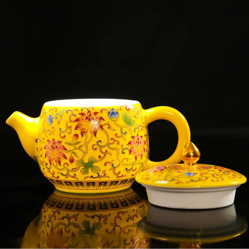 Colored enamel tea set Imperial yellow color restoring ancient ways the