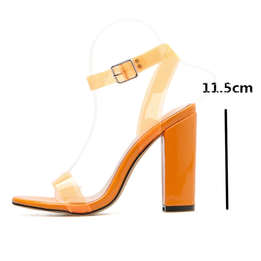 JINJOE/обувь; женские туфли-гладиаторы на высоком каблуке; сандалии из ПВХ с ремешками на лодыжке; оранжевые сандалии на толстом каблуке; модельные туфли - Цвет: Оранжевый