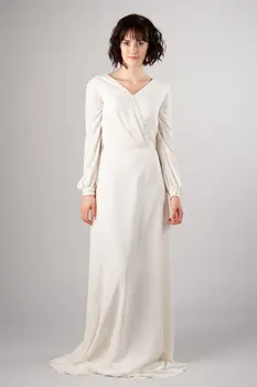 

New A-line Chiffon Modest Wedding Dresses With Long Sleeves Simple Elegant Women Boho Informal Modest Bridal Gowns