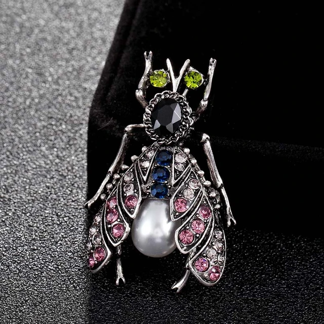 Zlxgirl Vintage Butterfly Brooch Women Party Gifts Colares Rhinestone  Brooches Bouquet Green insect Hijab Accessories Scarf Pins
