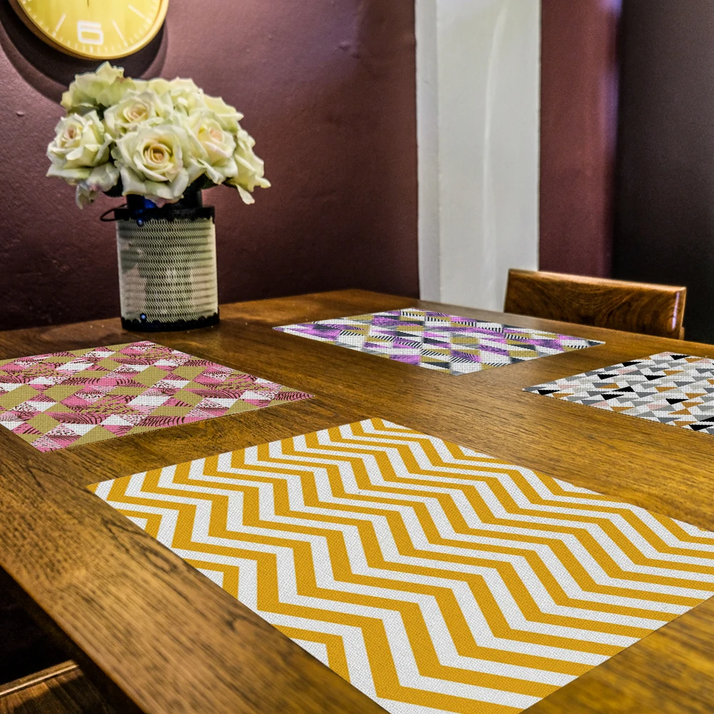 Коврик для стола с геометрическими фигурами, столовые приборы, коврики для кухонного стола и обеденного стола, вечерние чайные украшения