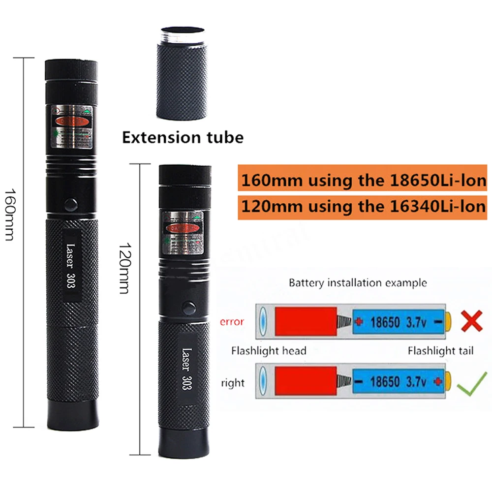 Лазерная указка, зеленый лазер, 303, высокая мощность, 532нм, указка, ручка, регулируемая, сжигание, зеленый лазер, подходит к перезаряжаемой 18650 батарее